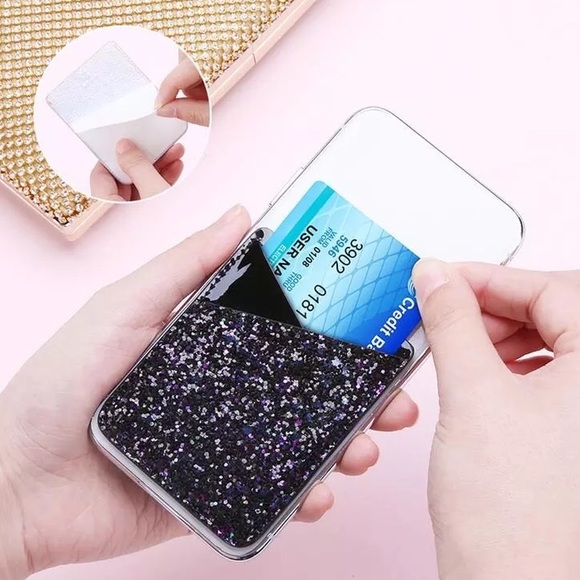 NEW Black Glitter Phone iPhone Card Case Holder - Picture 3 of 4